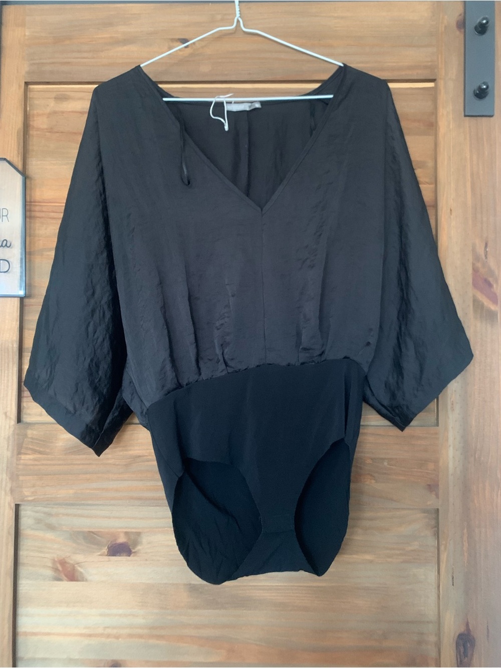Black V-Neck Dolman Sleeve Bodysuit by Zara